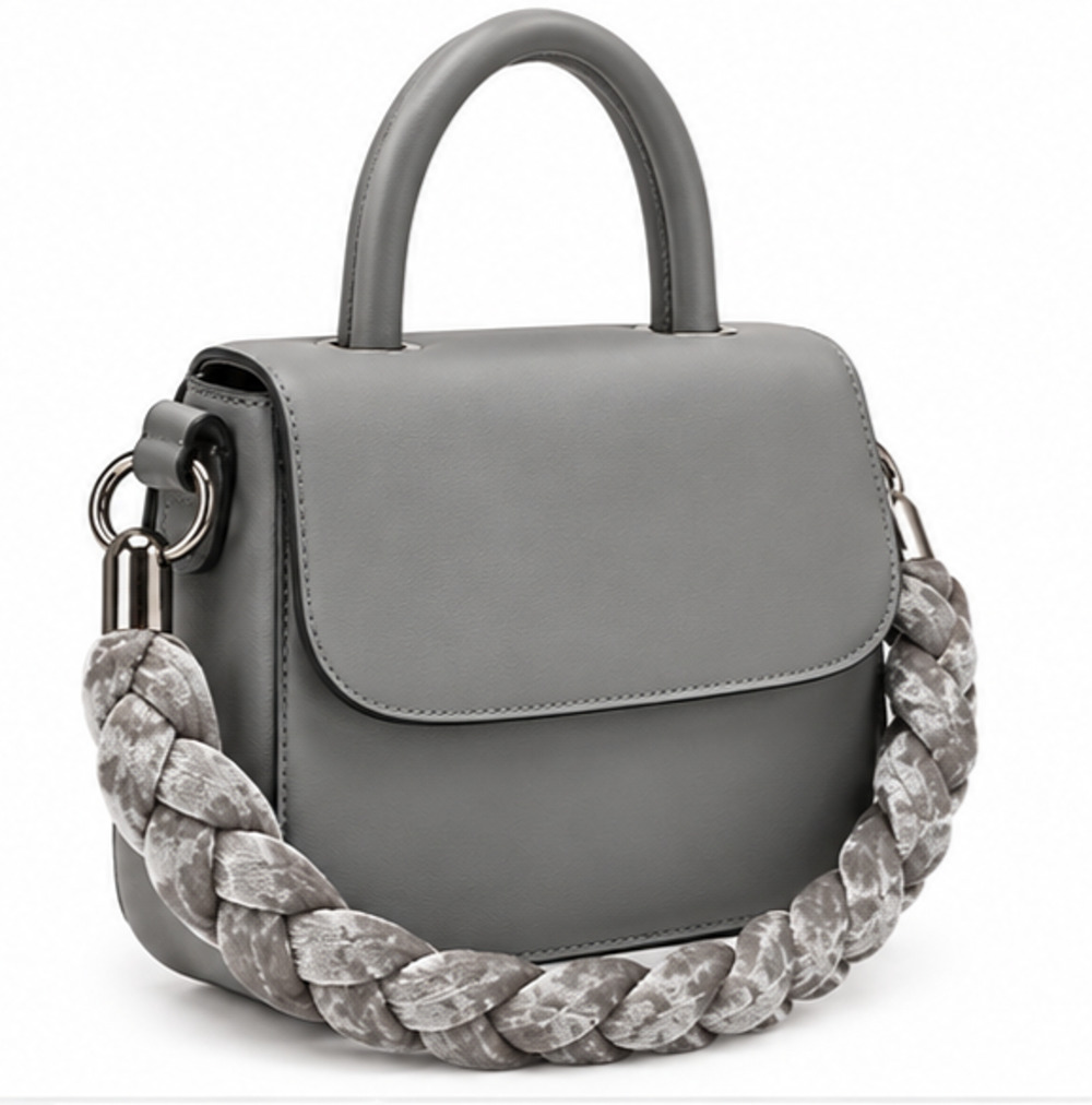 CHRISTIAN SIRIANO MISTY GREY HANDBAG VELVET BRAIDED HANDLE NEW WITHOUT TAGS